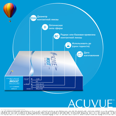 Контактные линзы 1Day Acuvue Moist (90 шт.)